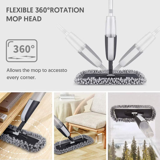 SUPTREE Microfiber Spray Mop for Floor Cleaning – Refillable Bottle, Scraper & 3 Washable Pads