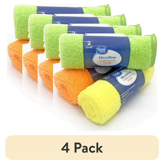 (4 Pack) Great Value Multipurpose Microfiber Household Cleaning Cloths – 2 Count per Pack, Multicolor