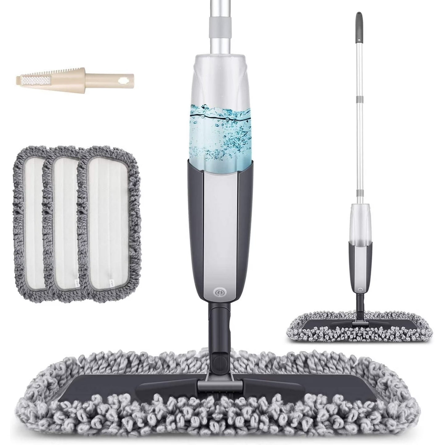 SUPTREE Microfiber Spray Mop for Floor Cleaning – Refillable Bottle, Scraper & 3 Washable Pads