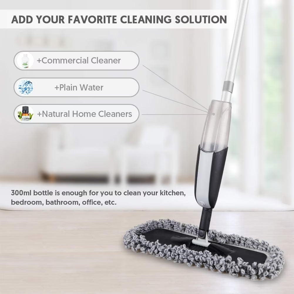 SUPTREE Microfiber Spray Mop for Floor Cleaning – Refillable Bottle, Scraper & 3 Washable Pads