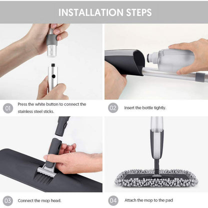 SUPTREE Microfiber Spray Mop for Floor Cleaning – Refillable Bottle, Scraper & 3 Washable Pads