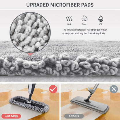 SUPTREE Microfiber Spray Mop for Floor Cleaning – Refillable Bottle, Scraper & 3 Washable Pads