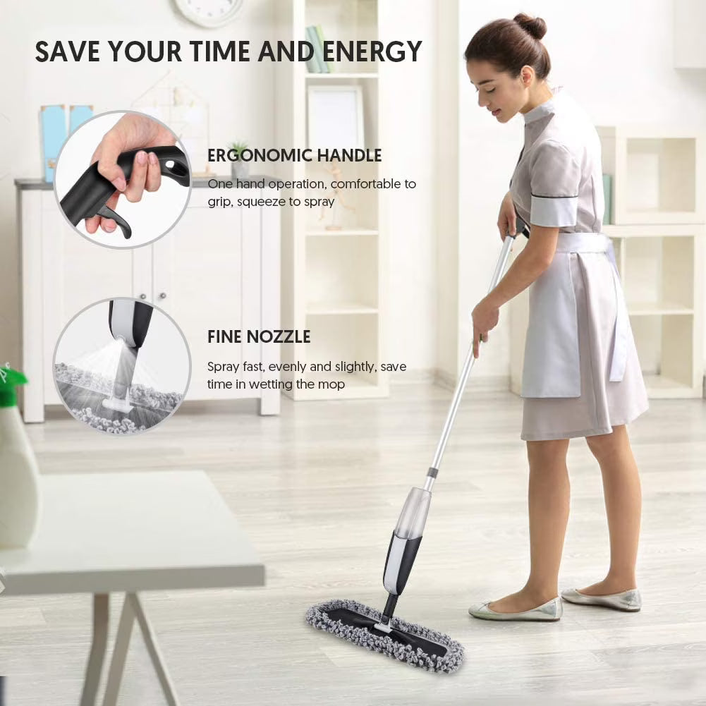 SUPTREE Microfiber Spray Mop for Floor Cleaning – Refillable Bottle, Scraper & 3 Washable Pads