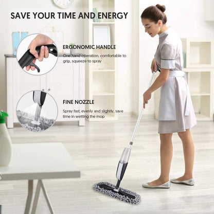 SUPTREE Microfiber Spray Mop for Floor Cleaning – Refillable Bottle, Scraper & 3 Washable Pads