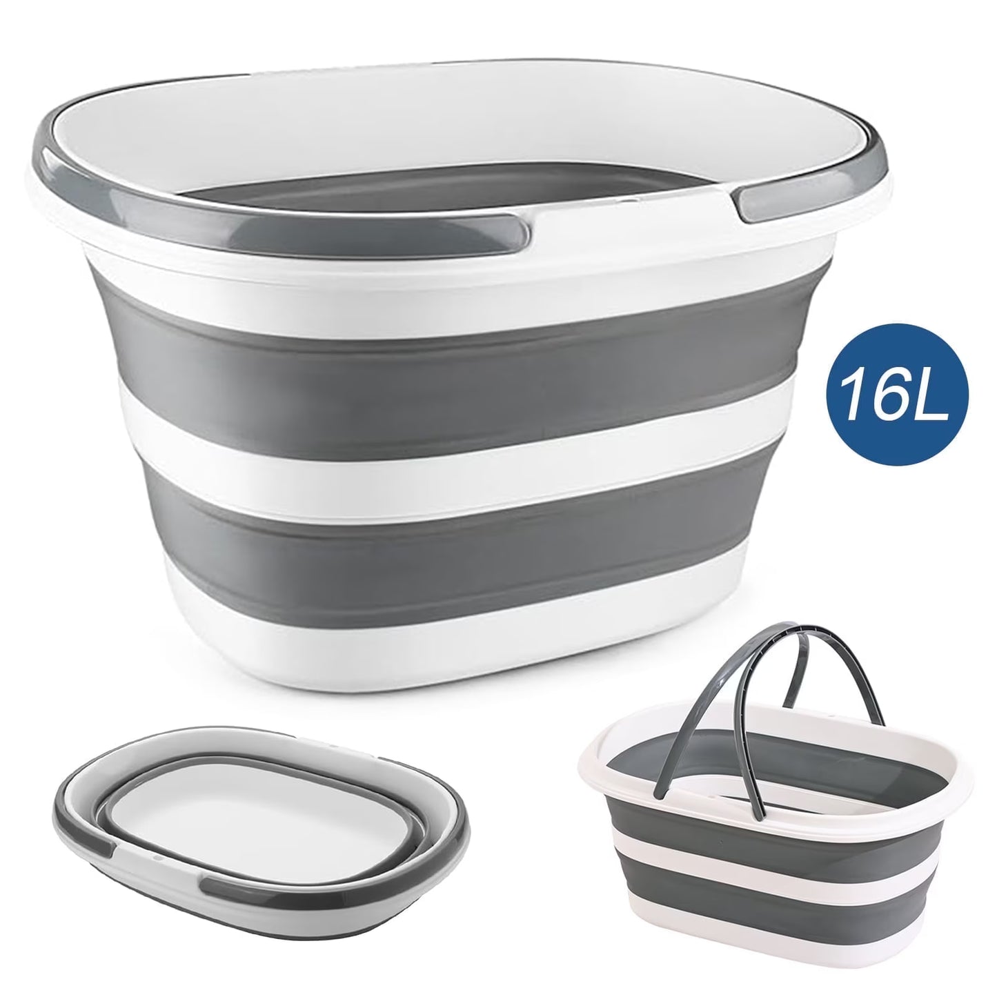 Efoee Foldable Bucket with Handle – 16L (4.2 Gallon) Portable Plastic Mop, Car Wash & Laundry Bucket (Grey)