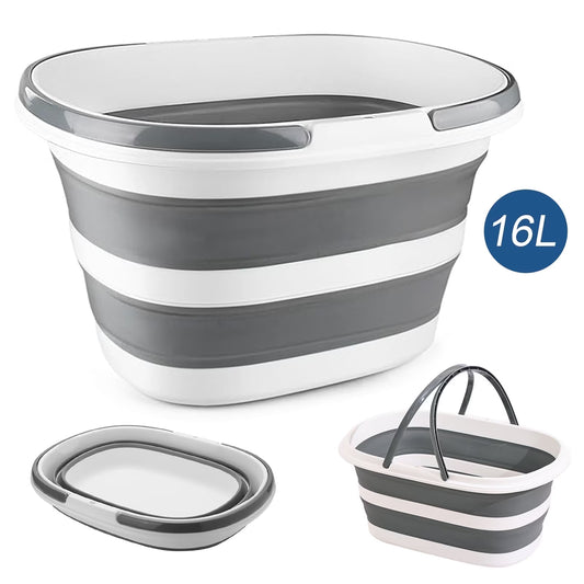 Efoee Foldable Bucket with Handle – 16L (4.2 Gallon) Portable Plastic Mop, Car Wash & Laundry Bucket (Grey)
