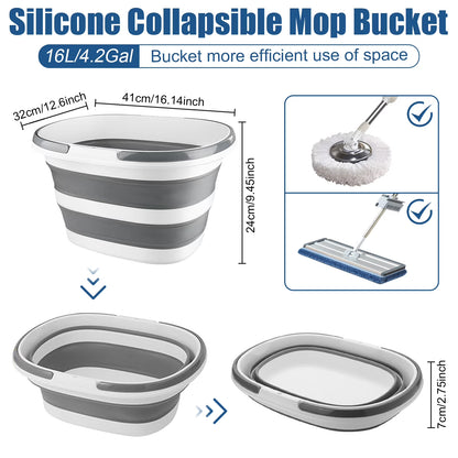 Efoee Foldable Bucket with Handle – 16L (4.2 Gallon) Portable Plastic Mop, Car Wash & Laundry Bucket (Grey)