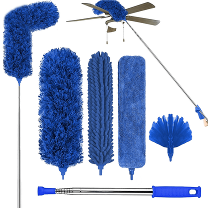 Microfibre Duster for High Ceilings – 100" Telescopic Extension Pole Kit, Reusable & Washable Duster for Fans, Cobwebs & Blinds