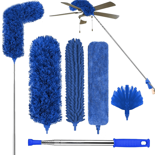Microfibre Duster for High Ceilings – 100" Telescopic Extension Pole Kit, Reusable & Washable Duster for Fans, Cobwebs & Blinds
