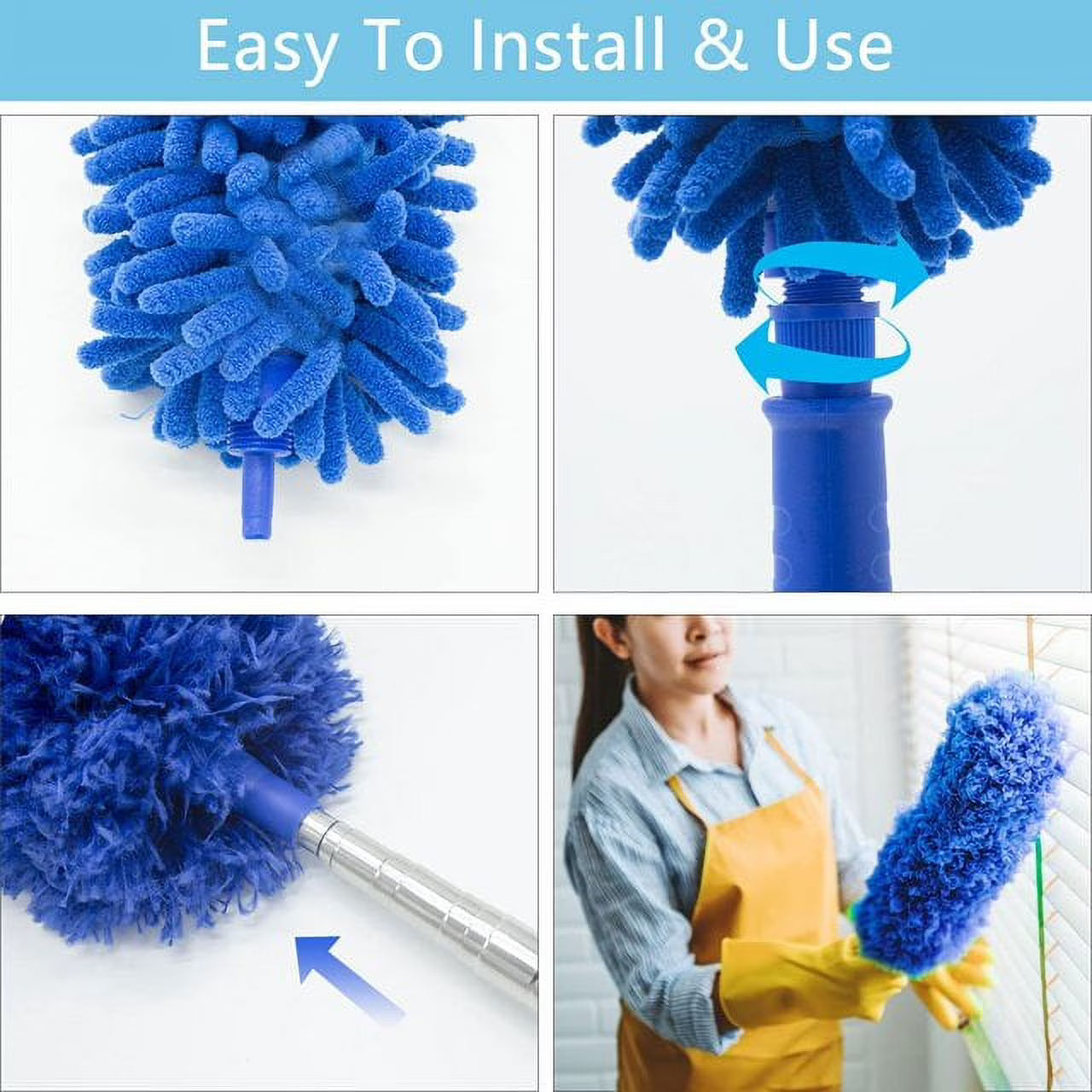 Microfibre Duster for High Ceilings – 100" Telescopic Extension Pole Kit, Reusable & Washable Duster for Fans, Cobwebs & Blinds