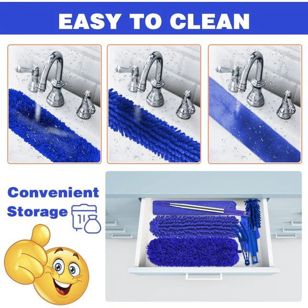 Microfibre Duster for High Ceilings – 100" Telescopic Extension Pole Kit, Reusable & Washable Duster for Fans, Cobwebs & Blinds