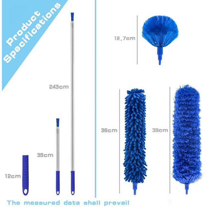 Microfibre Duster for High Ceilings – 100" Telescopic Extension Pole Kit, Reusable & Washable Duster for Fans, Cobwebs & Blinds