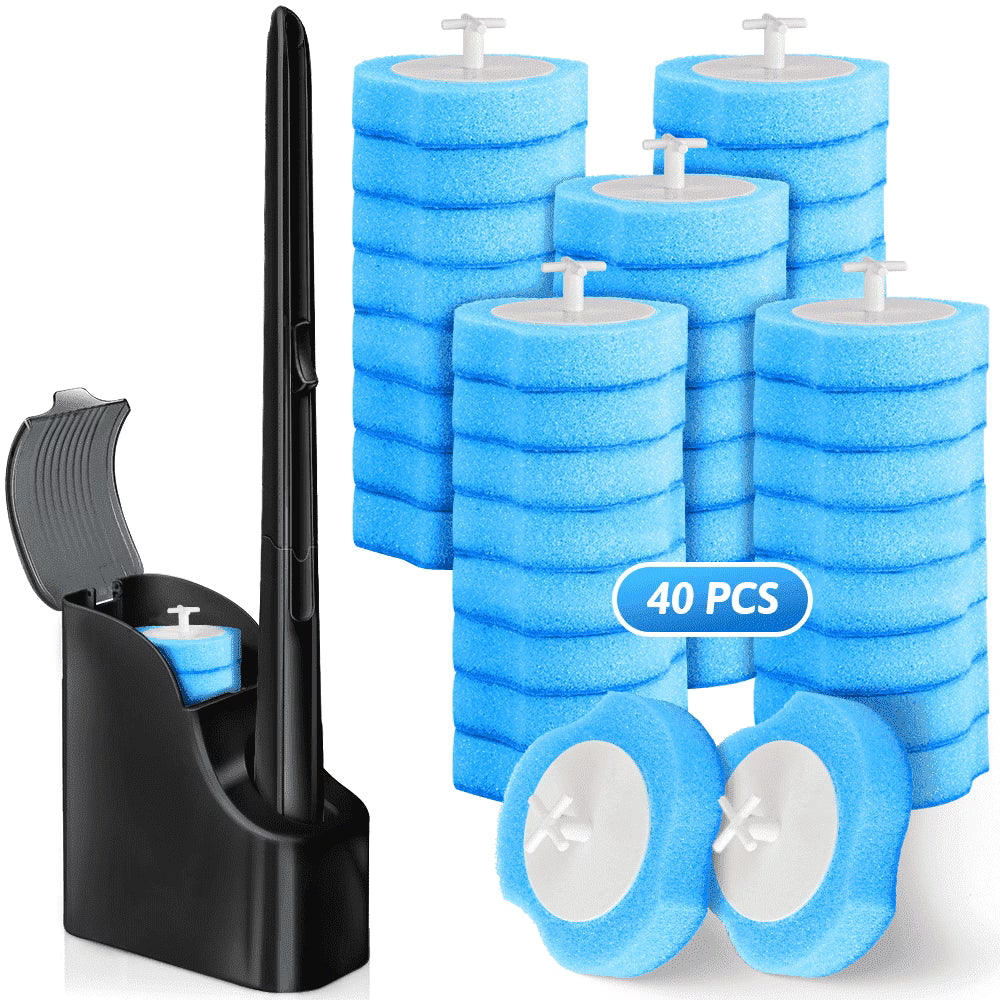 MYSPRI Disposable Toilet Bowl Brush Cleaner Kit – 1 Handle with 40 Scrubber Refills