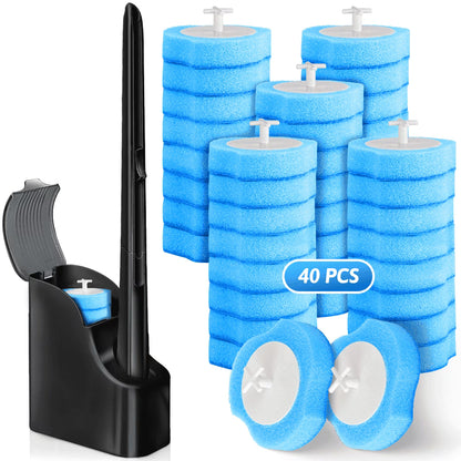 MYSPRI Disposable Toilet Bowl Brush Cleaner Kit – 1 Handle with 40 Scrubber Refills