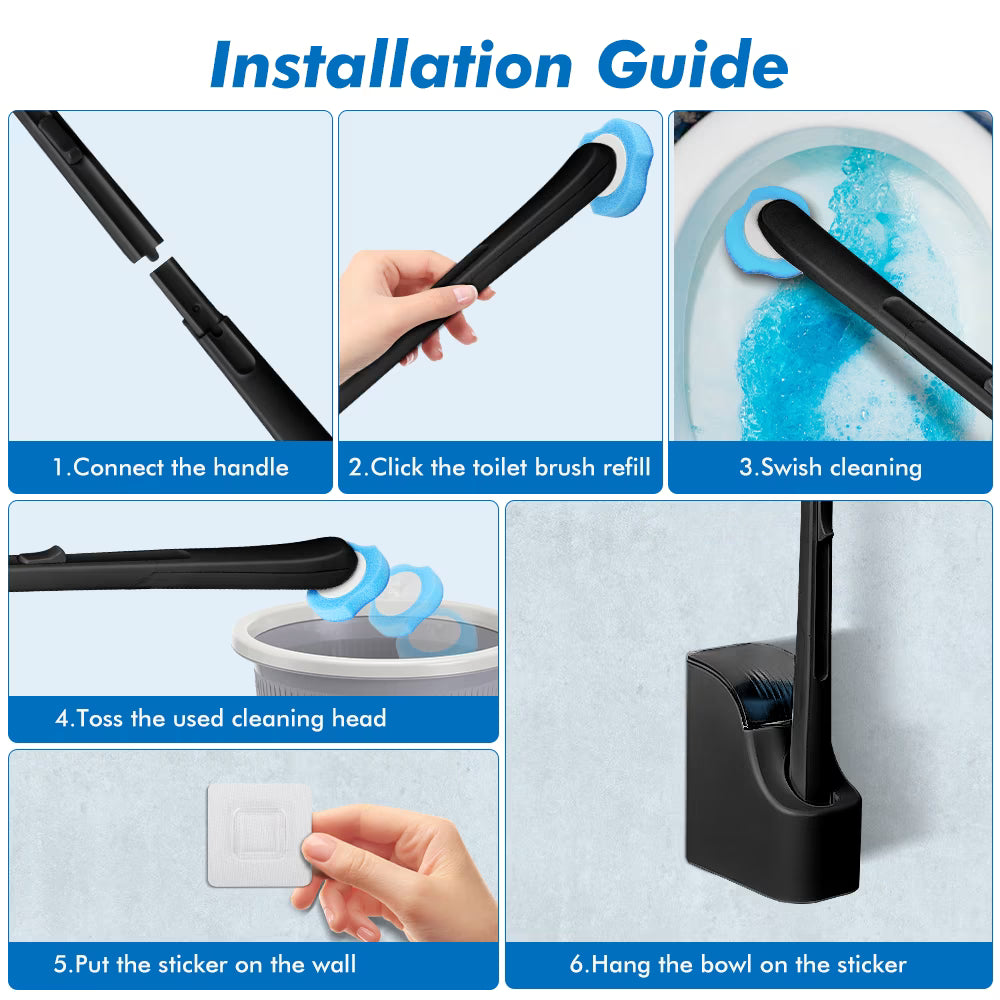 MYSPRI Disposable Toilet Bowl Brush Cleaner Kit – 1 Handle with 40 Scrubber Refills