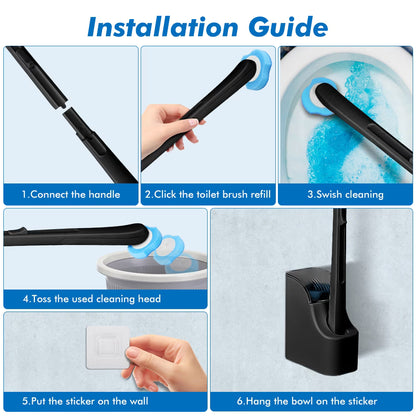 MYSPRI Disposable Toilet Bowl Brush Cleaner Kit – 1 Handle with 40 Scrubber Refills
