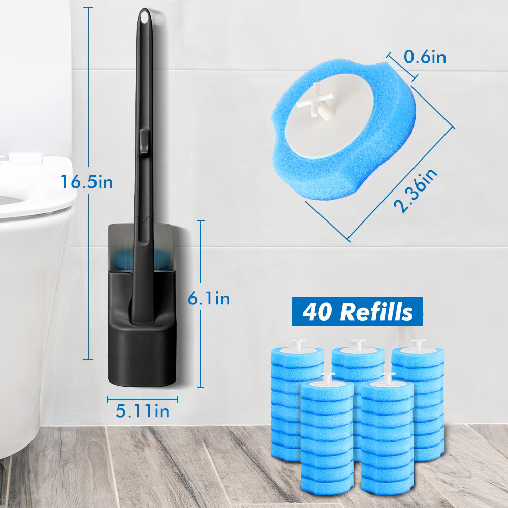 MYSPRI Disposable Toilet Bowl Brush Cleaner Kit – 1 Handle with 40 Scrubber Refills