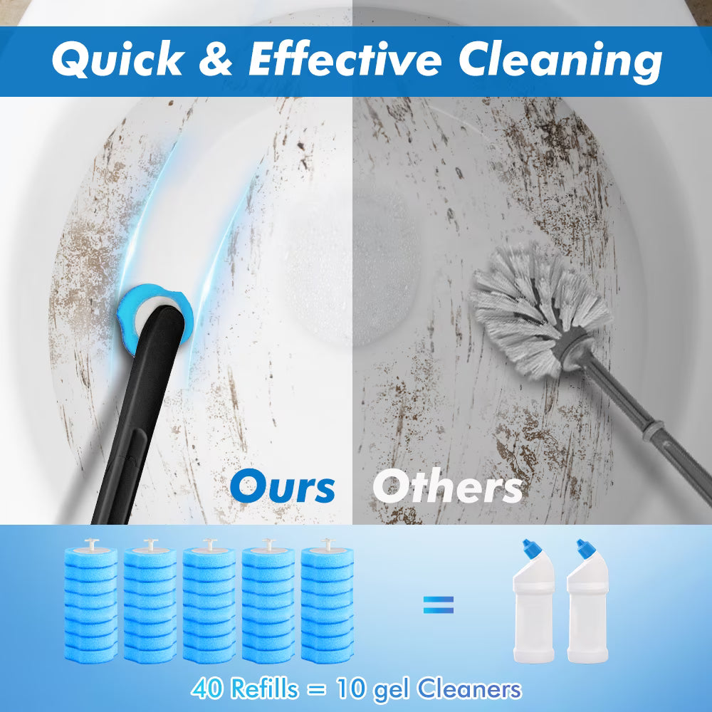 MYSPRI Disposable Toilet Bowl Brush Cleaner Kit – 1 Handle with 40 Scrubber Refills