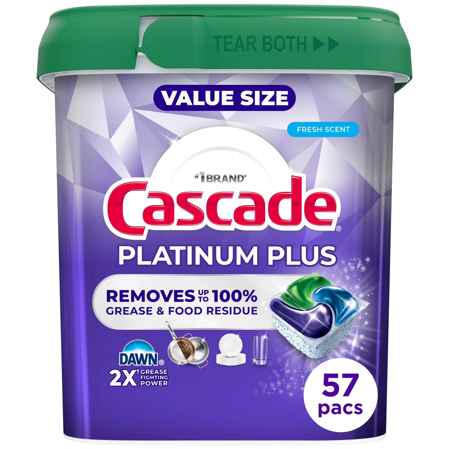 Cascade Platinum Plus Dishwasher Pods – Fresh Scent, 57 Count