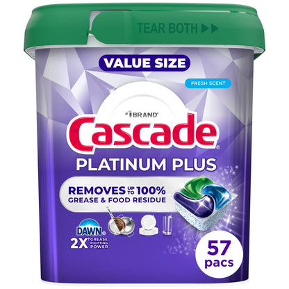Cascade Platinum Plus Dishwasher Pods – Fresh Scent, 57 Count