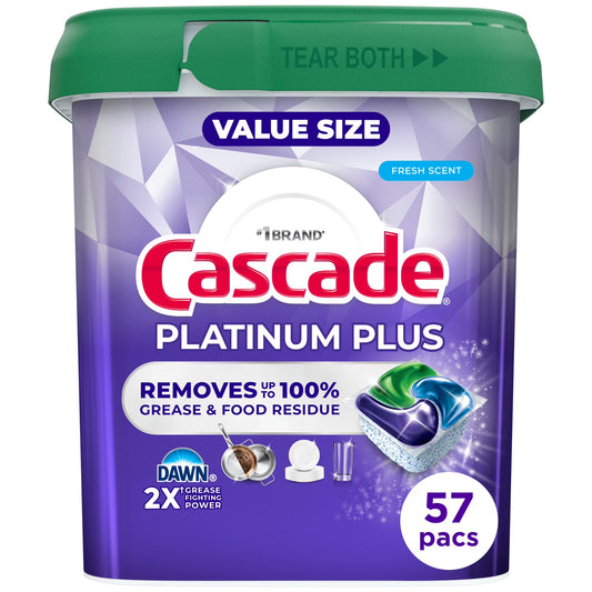 Cascade Platinum Plus Dishwasher Pods – Fresh Scent, 57 Count