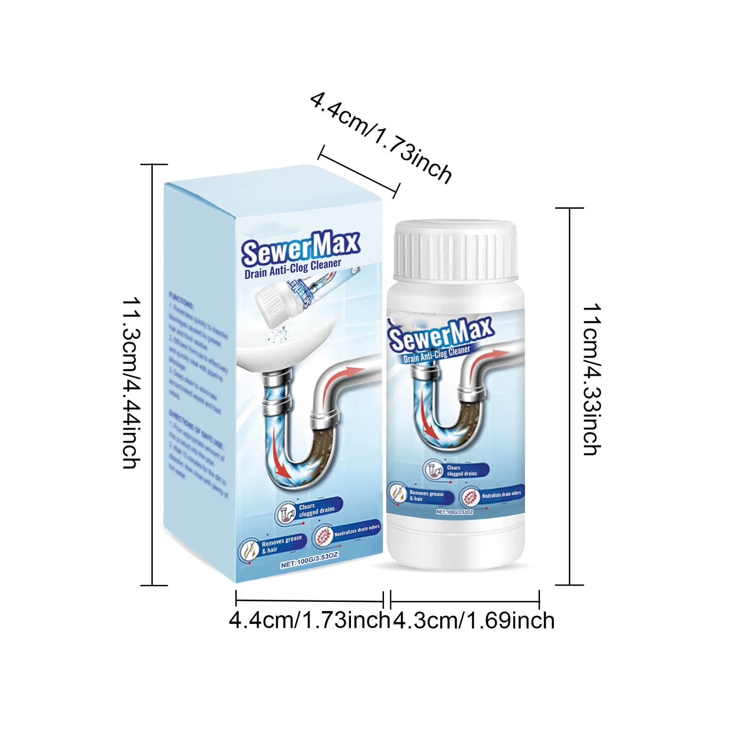 Yunuuuoa Powerful Pipe Drain Cleaner – Sewer Max Clog Remover, Fast-Acting Hair & Grease Dissolver (Non-Corrosive & Odorless)